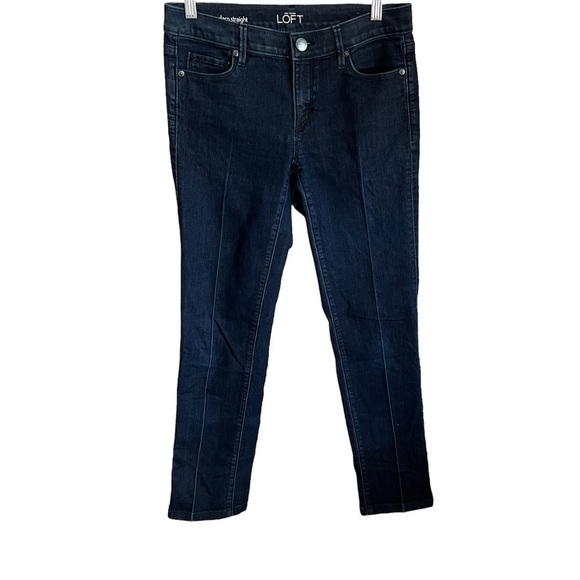 Ann Taylor Loft Modern Straight Dark Wash Creased Denim Jeans - Picture 1 of 8
